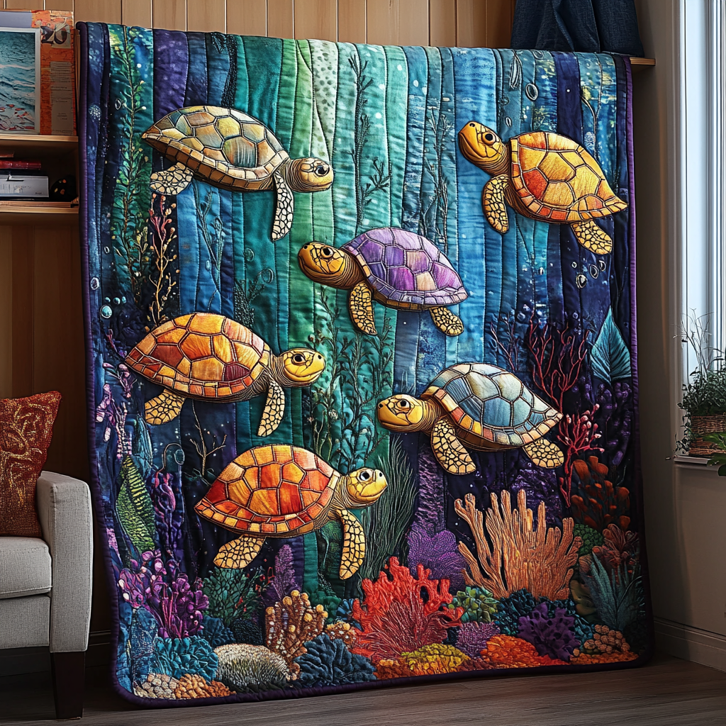 Mystic Tides Quilted Blanket Cute Colorful Blanket Turtle Gifts For Her Mystic Tides Quilted Blanket Cute Colorful Blanket Turtle Gifts For Her