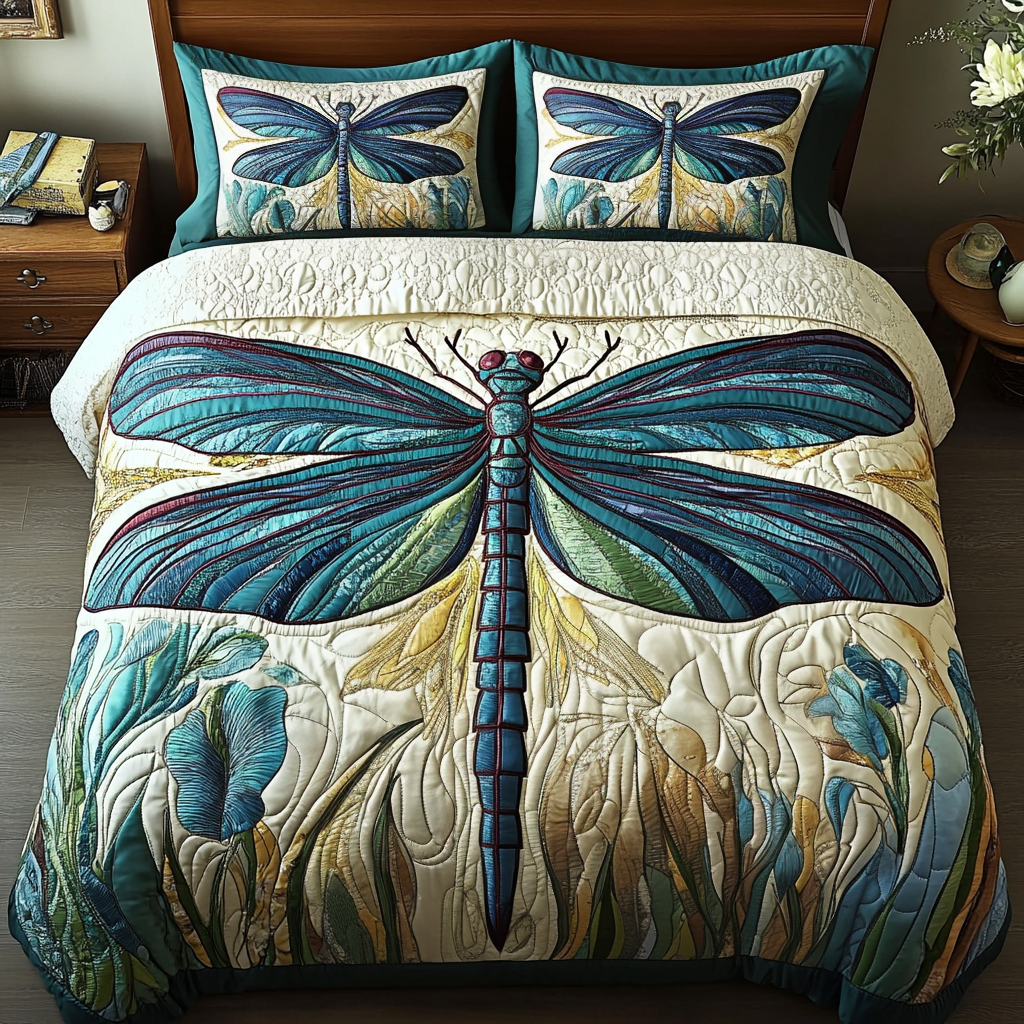 Mystic Wings Quilted Bedding Set Duvet Cover Bed Sheet Set Dragonfly Gifts For Lady