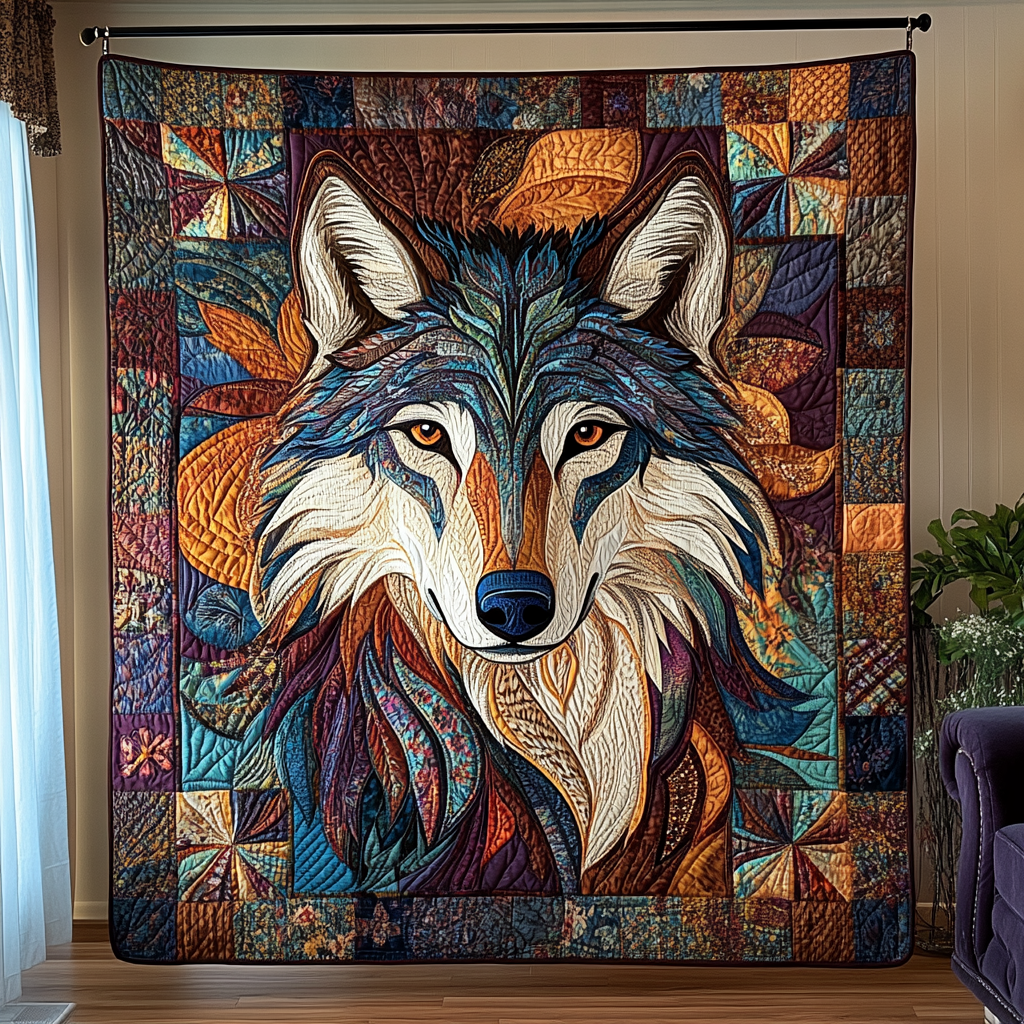 Mystic Wolf Quilted Blanket Cute Colorful Blanket Wolf Christmas Presents Mystic Wolf Quilted Blanket Cute Colorful Blanket Wolf Christmas Presents