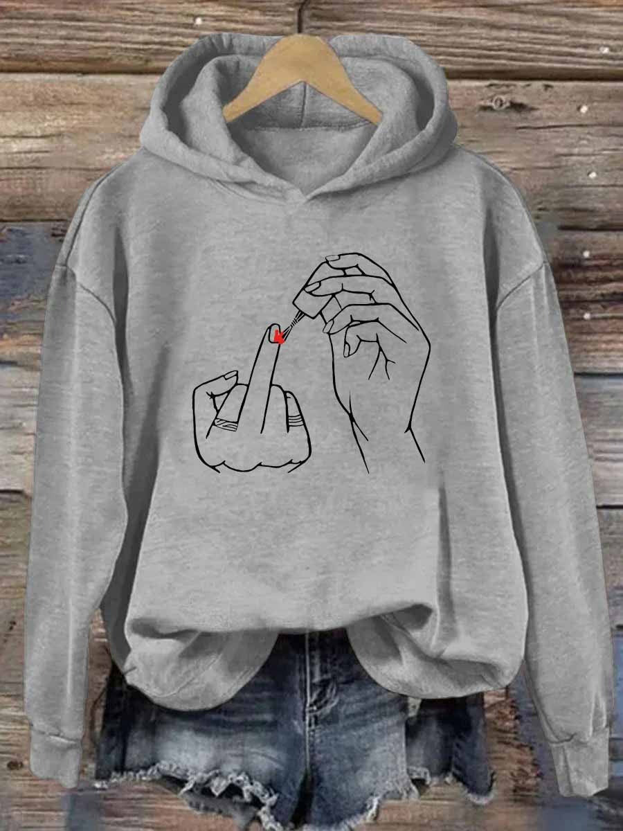 Nail Polish Middle Finger Hoodie Funny Feminist Sarcastic Hoodie Gifts For Best Friends Nail Polish Middle Finger Hoodie Funny Feminist Sarcastic Hoodie Gifts For Best Friends