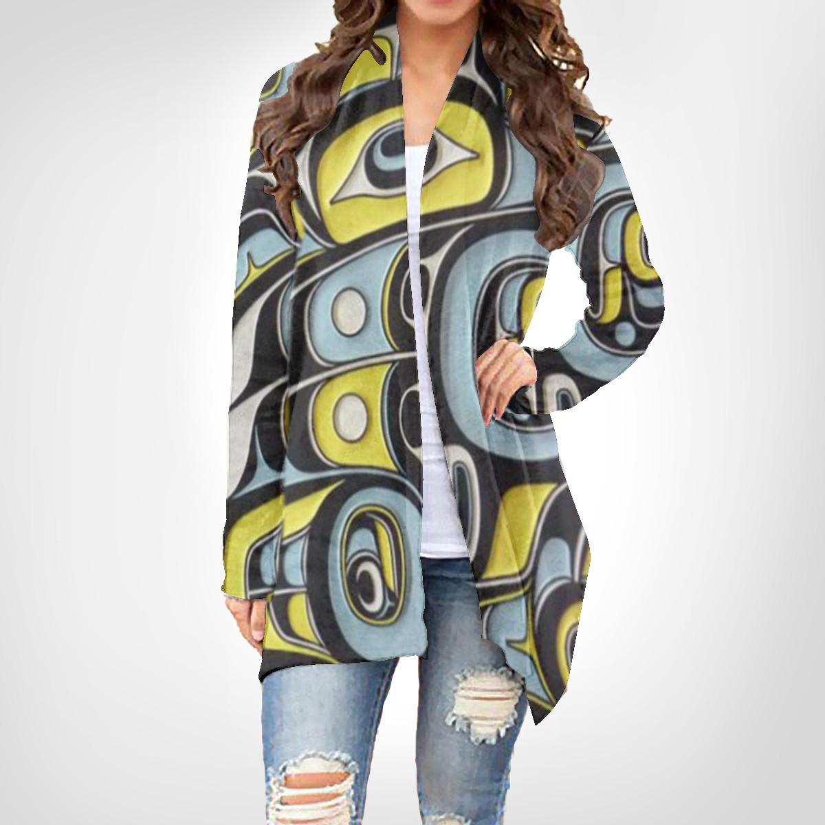Native American Style Women's Cardigan With Long Sleeve Northwest Coast Clothing For Lady Native American Style Women's Cardigan With Long Sleeve Northwest Coast Clothing For Lady