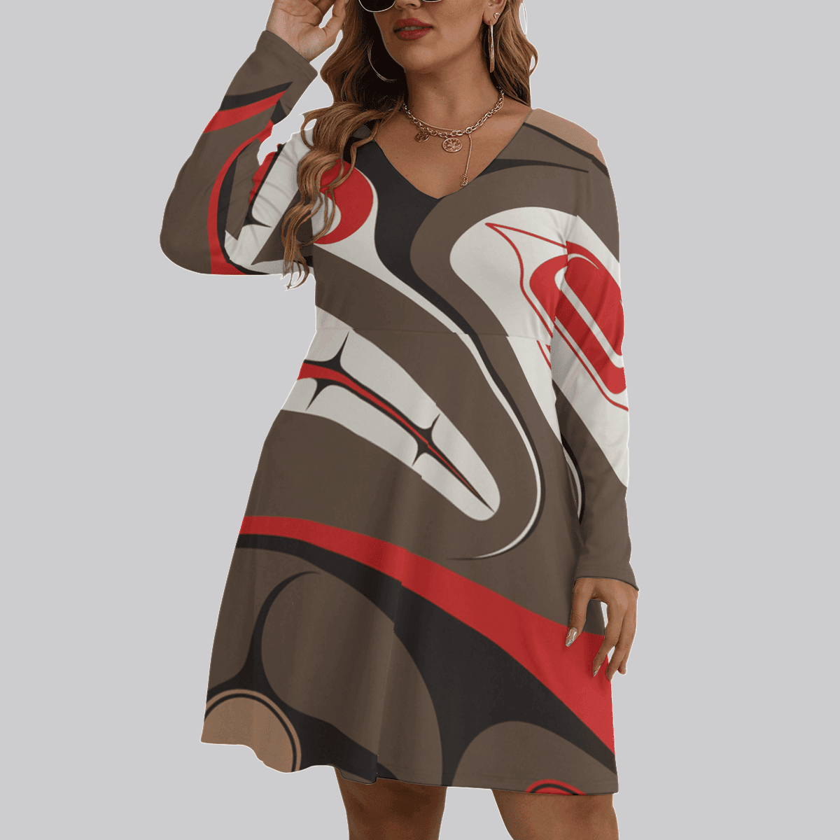 Native American Style Women's V-neck Long Sleeve Dress Pacific Northwest Ladies Apparel 2 Native American Style Women's V-neck Long Sleeve Dress Pacific Northwest Ladies Apparel 2