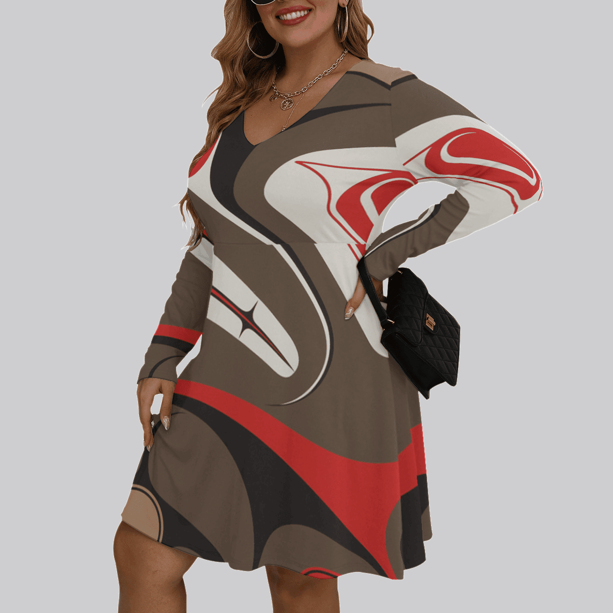 Native American Style Women's V-neck Long Sleeve Dress Pacific Northwest Ladies Apparel 2 Native American Style Women's V-neck Long Sleeve Dress Pacific Northwest Ladies Apparel 2