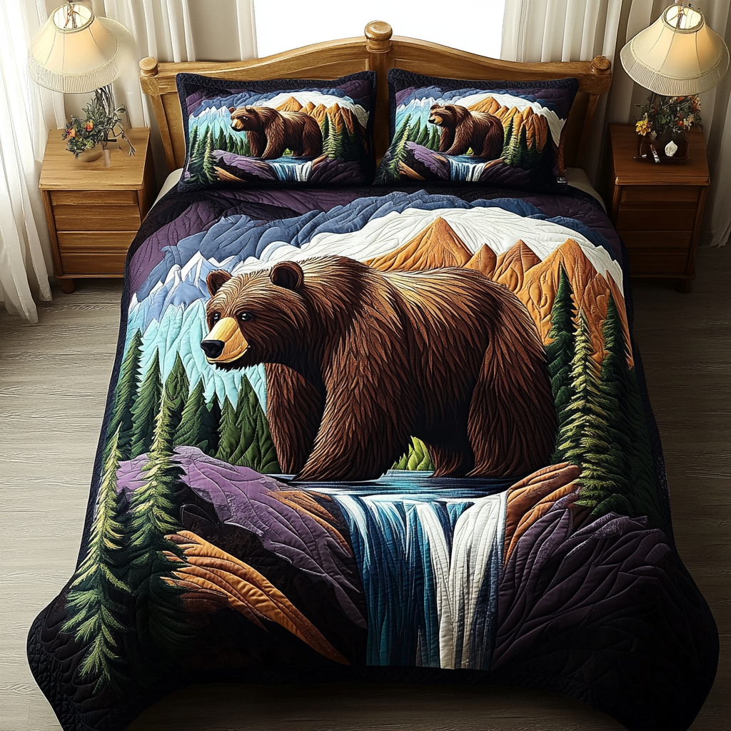 Nature Bear Quilted Bedding Set Duvet Cover Bed Sheet Set Bear Mother's Day Gifts Nature Bear Quilted Bedding Set Duvet Cover Bed Sheet Set Bear Mother's Day Gifts
