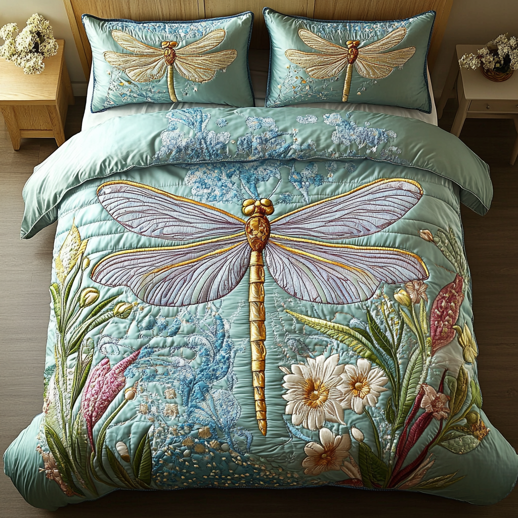 Nature Glide Quilted Bedding Set Duvet Cover Merch Dragonfly Gifts For Him