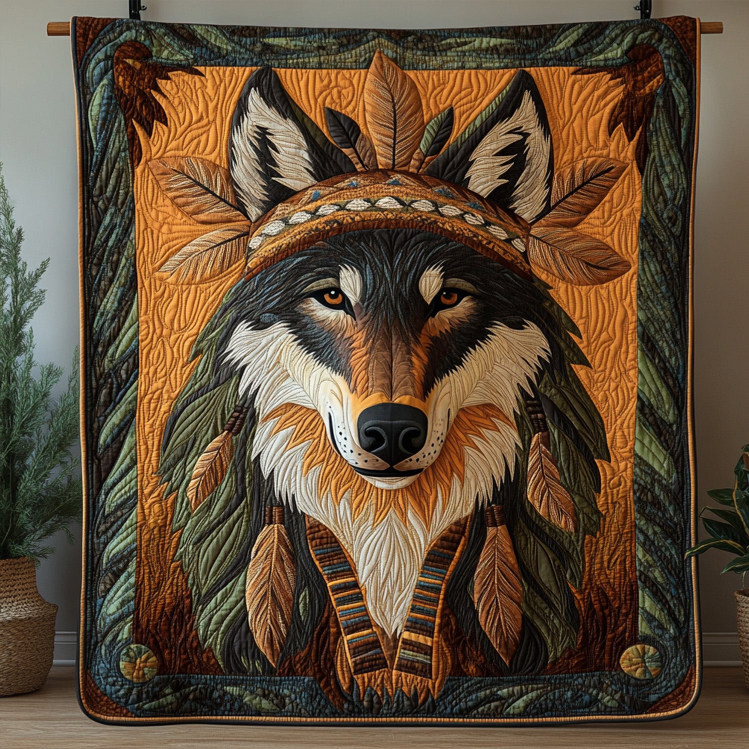 Natures Majesty Quilted Blanket Cute Colorful Blanket Native Wolf Gifts For Him Her Natures Majesty Quilted Blanket Cute Colorful Blanket Native Wolf Gifts For Him Her