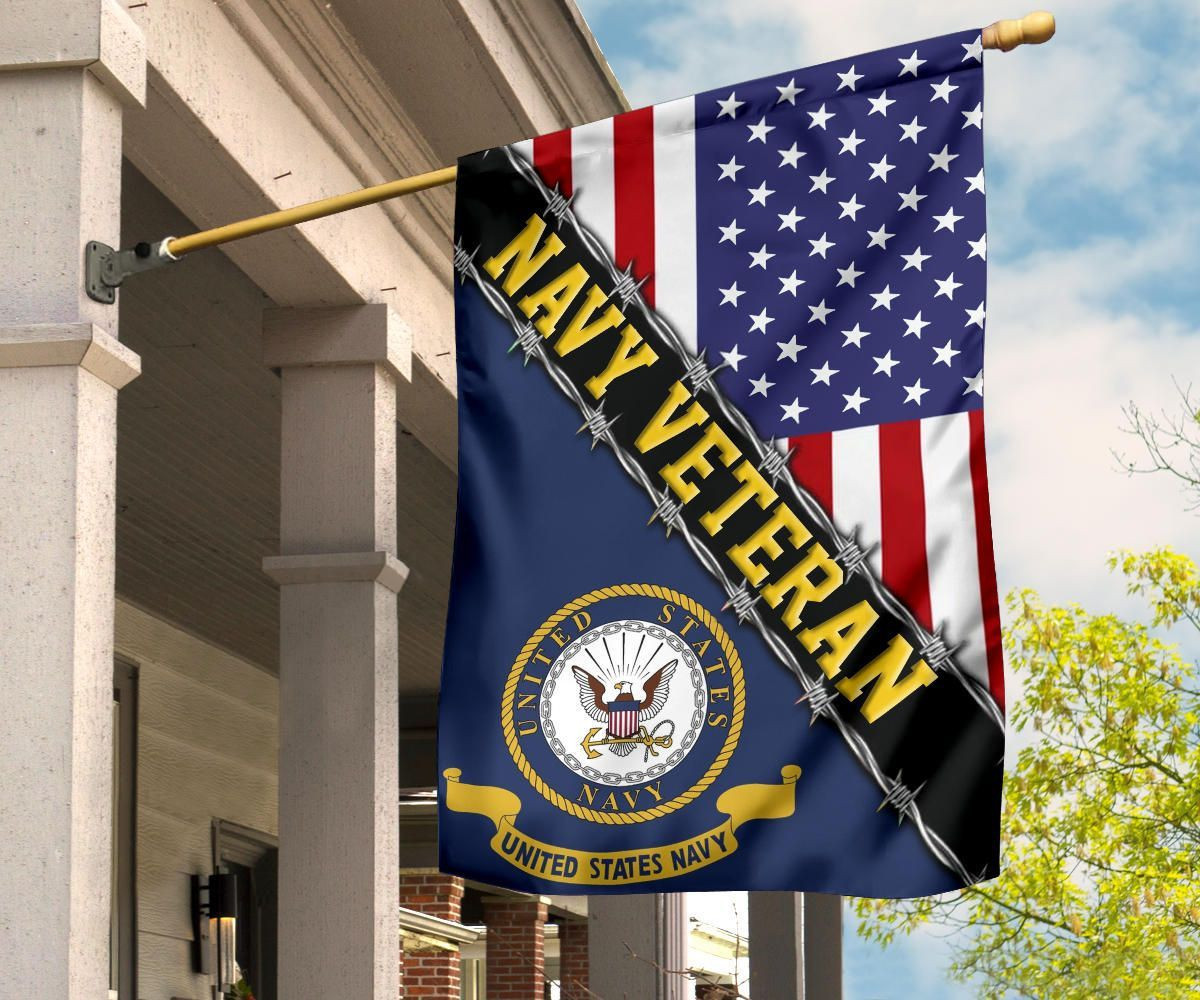 Navy Veteran Flag With American Flag Navy Logo Proud Veteran Patriotic Flag Navy Veteran Flag With American Flag Navy Logo Proud Veteran Patriotic Flag