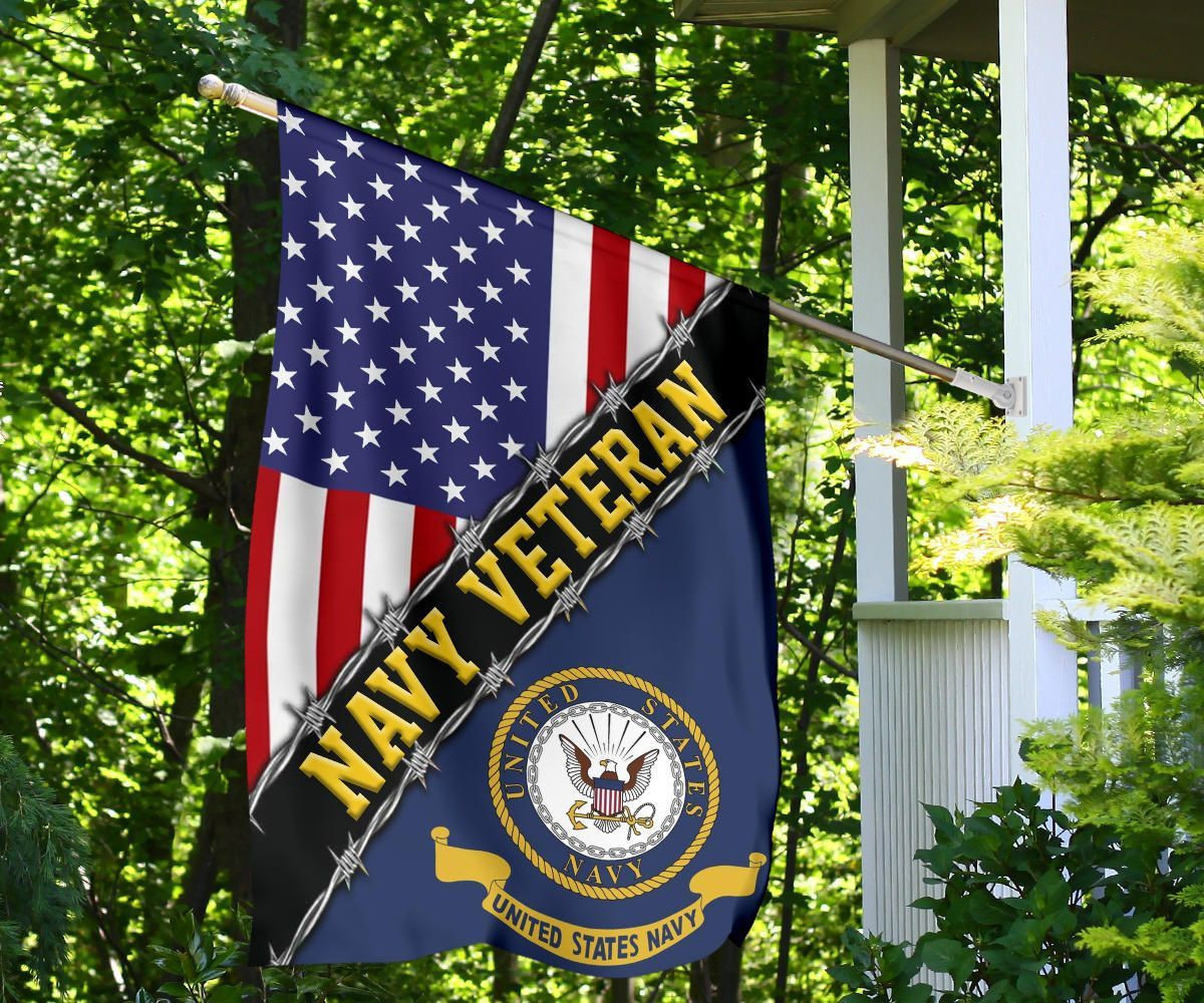 Navy Veteran Flag With American Flag Navy Logo Proud Veteran Patriotic Flag Navy Veteran Flag With American Flag Navy Logo Proud Veteran Patriotic Flag