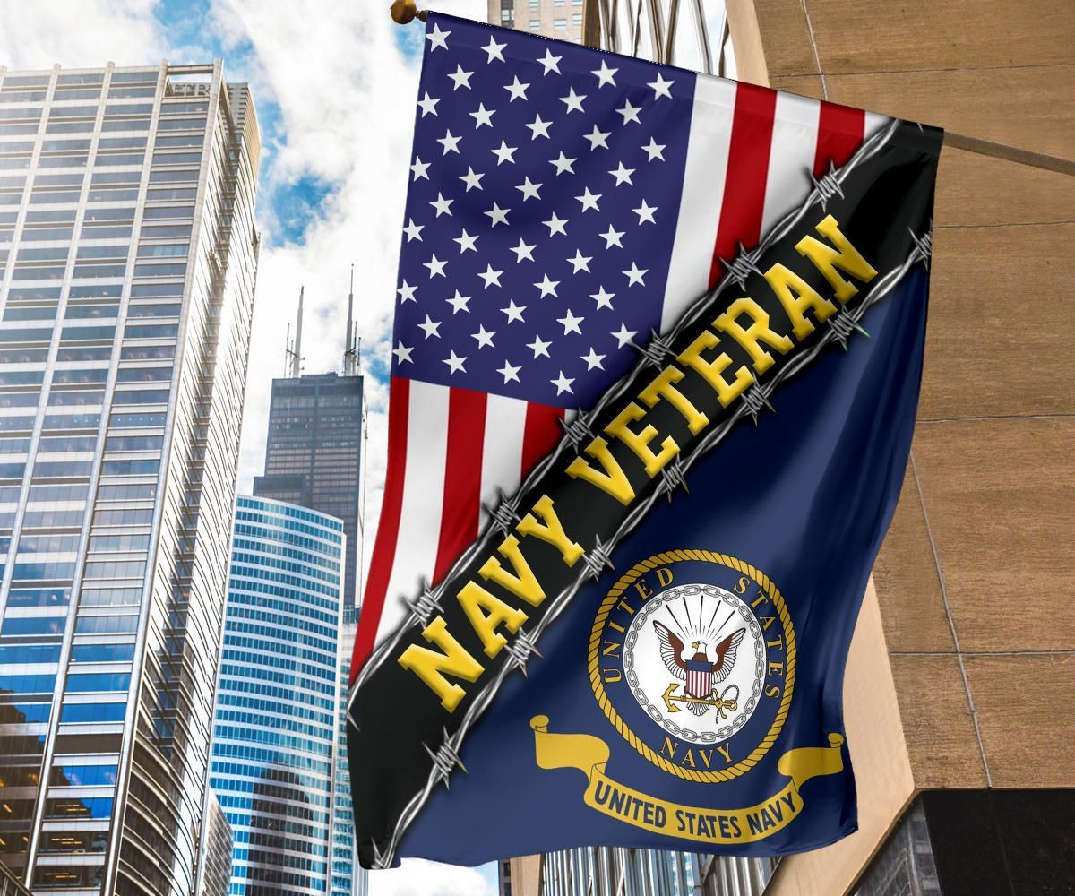 Navy Veteran Flag With American Flag Navy Logo Proud Veteran Patriotic Flag Navy Veteran Flag With American Flag Navy Logo Proud Veteran Patriotic Flag