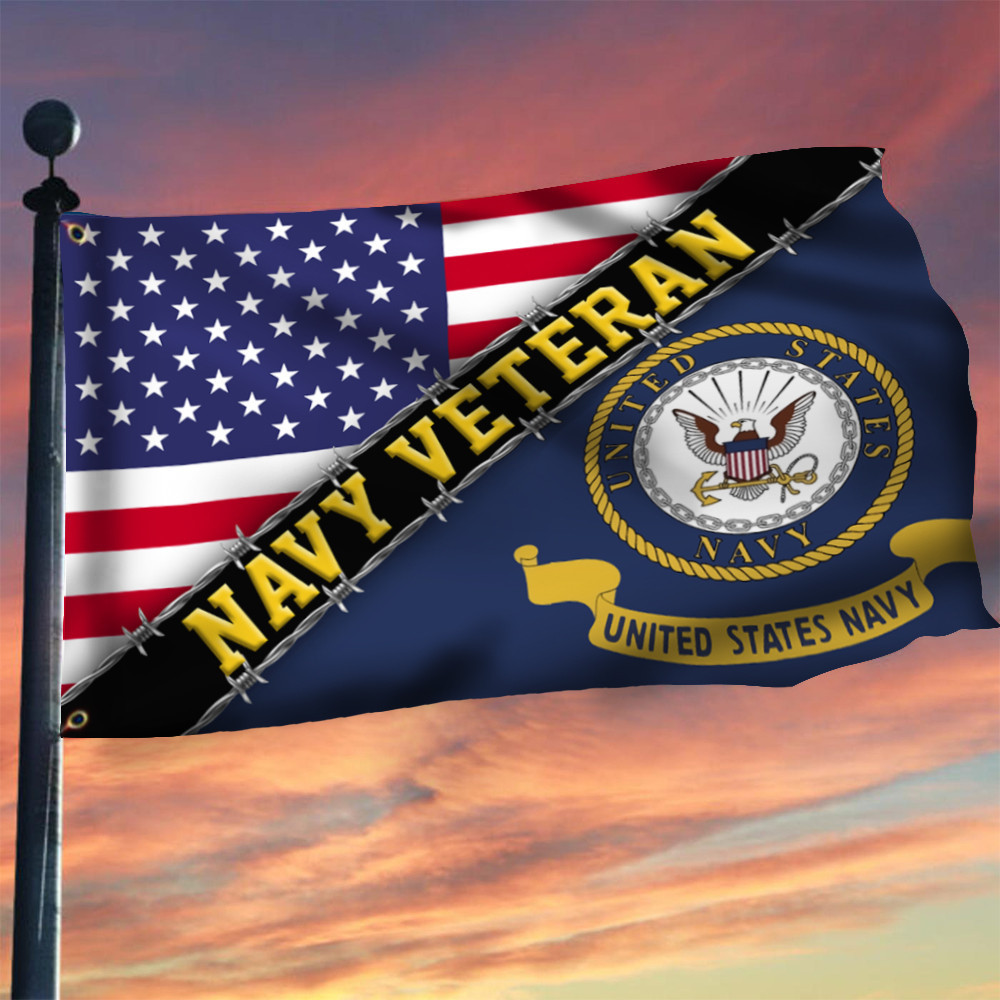Navy Veteran Flag With American Flag Navy Logo Proud Veteran Patriotic Flag Navy Veteran Flag With American Flag Navy Logo Proud Veteran Patriotic Flag