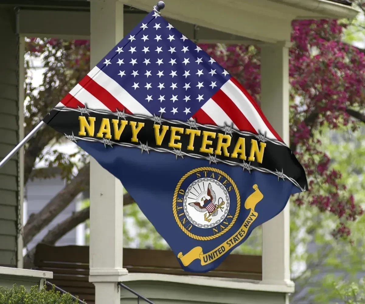 Navy Veteran Flag With American Flag Navy Logo Proud Veteran Patriotic Flag Navy Veteran Flag With American Flag Navy Logo Proud Veteran Patriotic Flag