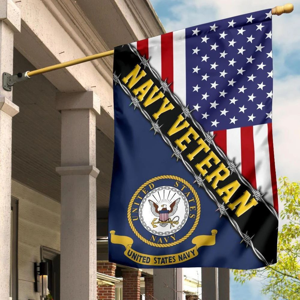 Navy Veteran Flag With American Flag Navy Logo Proud Veteran Patriotic Flag Navy Veteran Flag With American Flag Navy Logo Proud Veteran Patriotic Flag