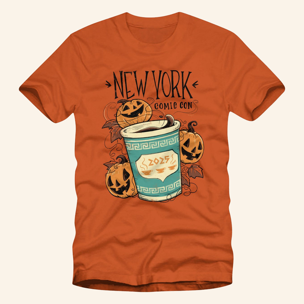 New York Comic Con Merch Spooky Pumpkin Coffee 2025 T-Shirt Halloween Gifts Ideas New York Comic Con Merch Spooky Pumpkin Coffee 2025 T-Shirt Halloween Gifts Ideas