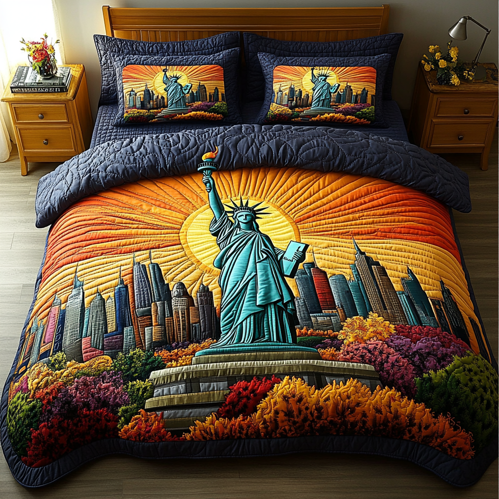 New York Light Quilted Bedding Set Duvet Cover Bedspread Christmas Gifts For Brother And Sister In Law