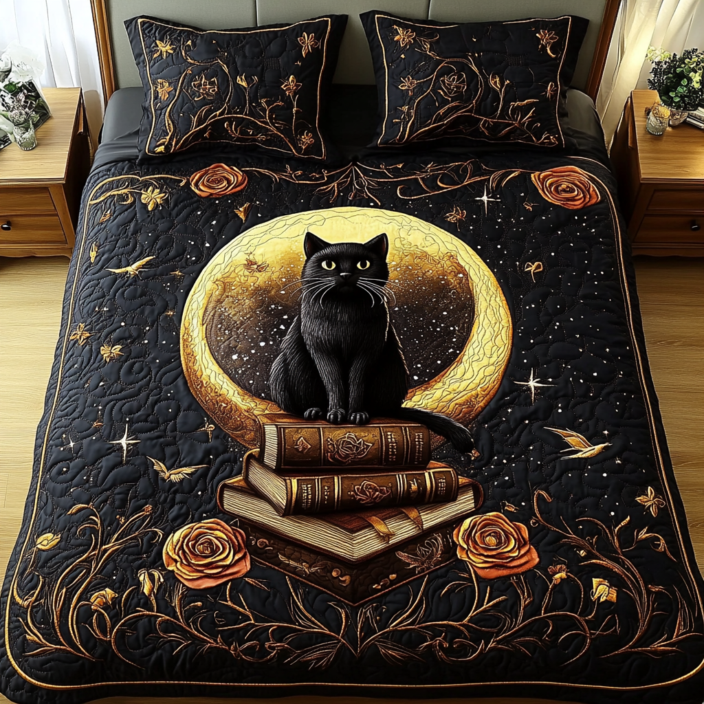 Night Reader Quilted Bedding Set Duvet Cover Bedspread Cat Gifts For Xmas Night Reader Quilted Bedding Set Duvet Cover Bedspread Cat Gifts For Xmas
