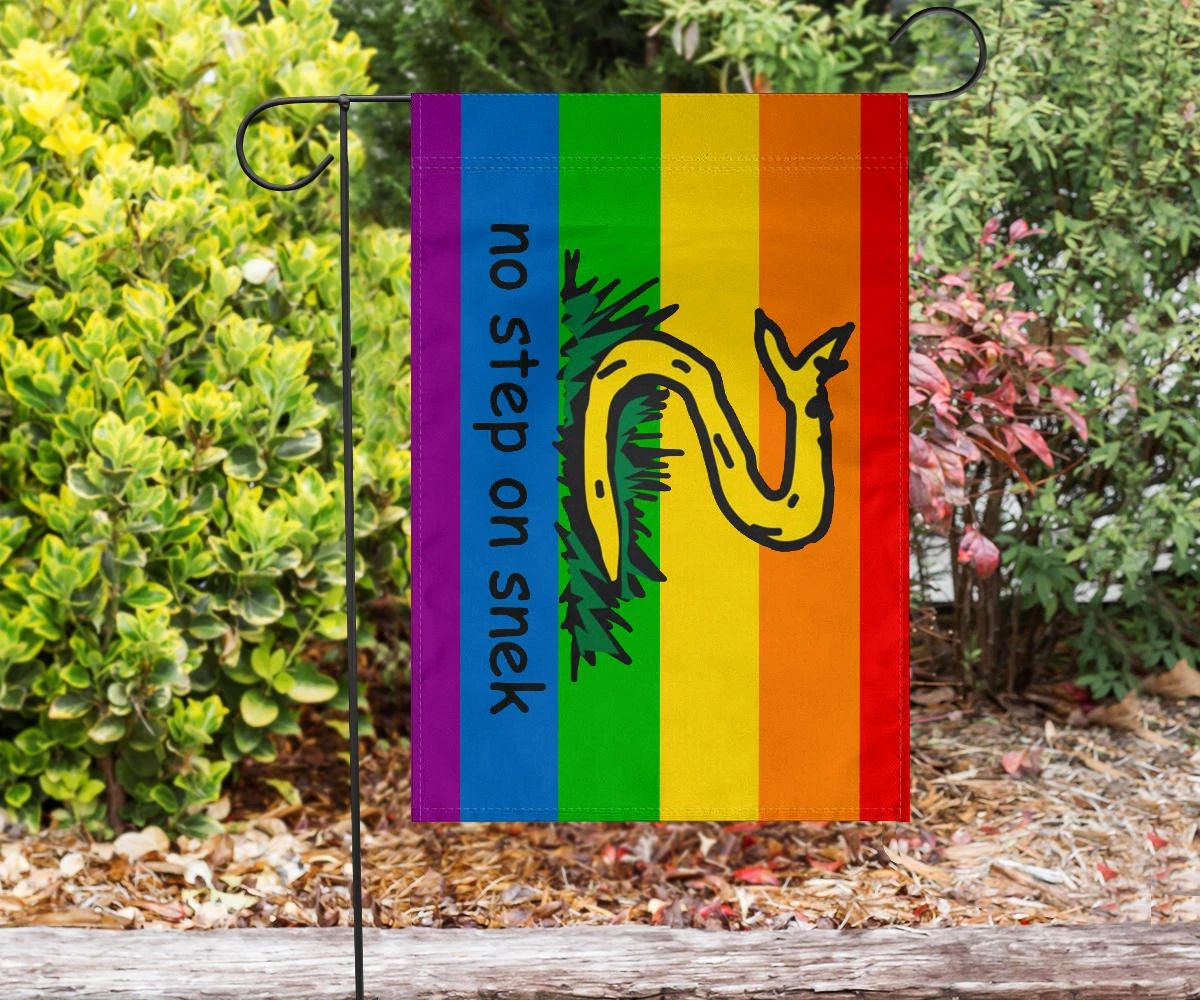 No Step On Snek Flag Gadsden Flag LGBT Pride Color Yellow Flag With Snake No Step On Snek Flag Gadsden Flag LGBT Pride Color Yellow Flag With Snake