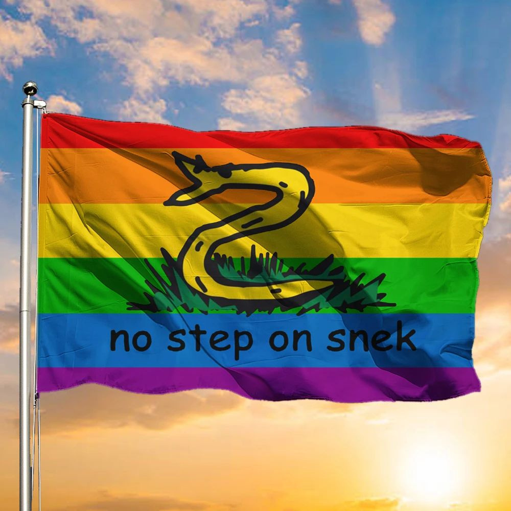 No Step On Snek Flag Gadsden Flag LGBT Pride Color Yellow Flag With Snake No Step On Snek Flag Gadsden Flag LGBT Pride Color Yellow Flag With Snake