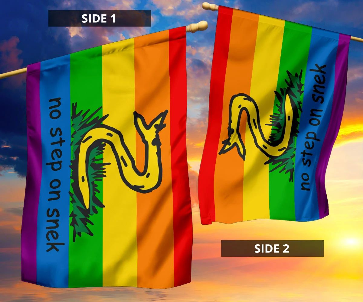 No Step On Snek Flag Gadsden Flag LGBT Pride Color Yellow Flag With Snake No Step On Snek Flag Gadsden Flag LGBT Pride Color Yellow Flag With Snake