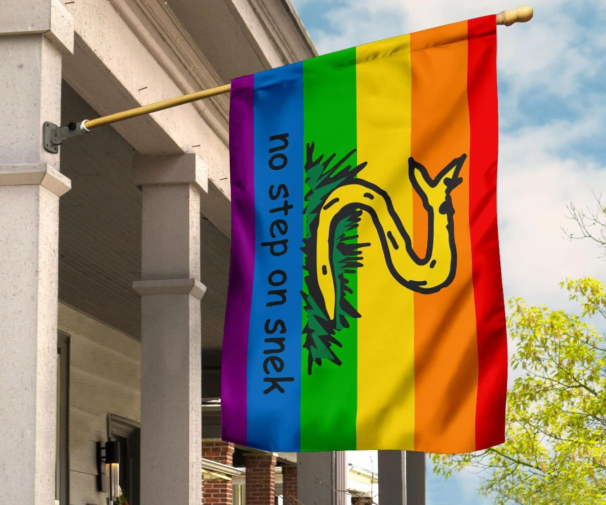No Step On Snek Flag Gadsden Flag LGBT Pride Color Yellow Flag With Snake No Step On Snek Flag Gadsden Flag LGBT Pride Color Yellow Flag With Snake