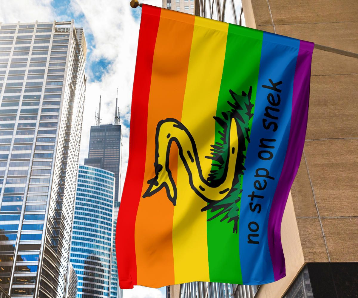 No Step On Snek Flag Gadsden Flag LGBT Pride Color Yellow Flag With Snake No Step On Snek Flag Gadsden Flag LGBT Pride Color Yellow Flag With Snake