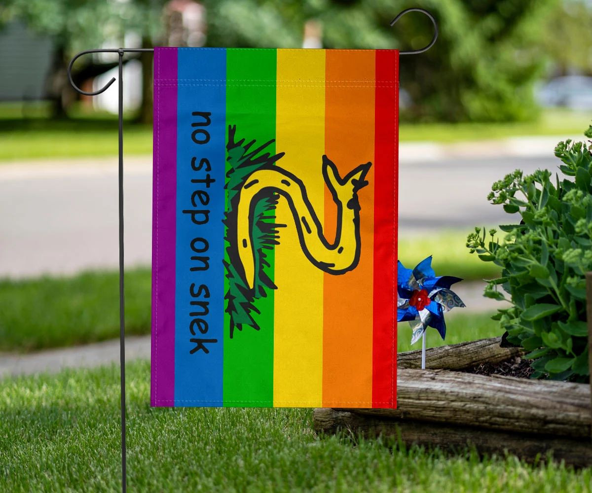 No Step On Snek Flag Gadsden Flag LGBT Pride Color Yellow Flag With Snake No Step On Snek Flag Gadsden Flag LGBT Pride Color Yellow Flag With Snake
