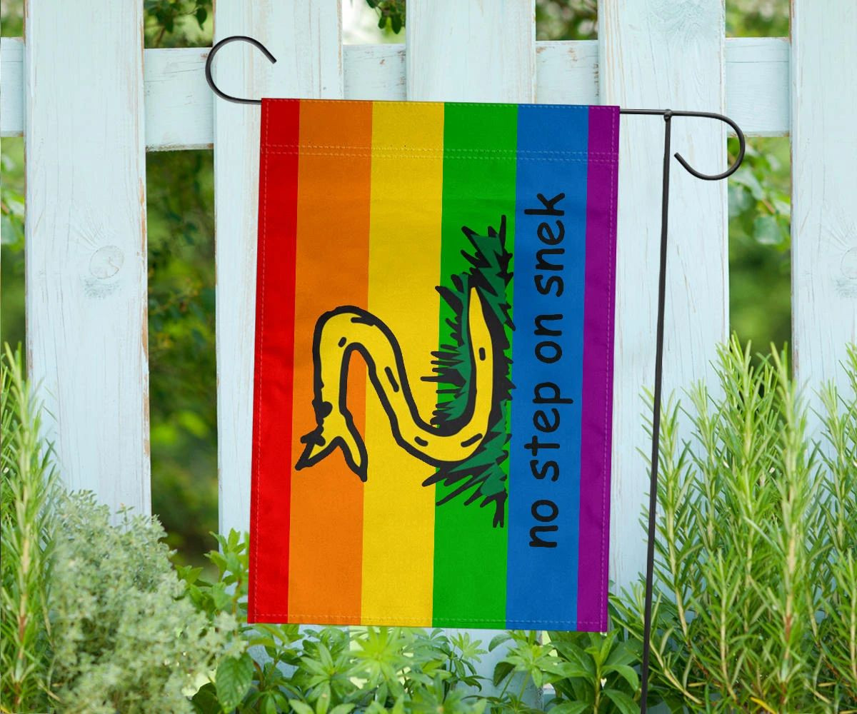 No Step On Snek Flag Gadsden Flag LGBT Pride Color Yellow Flag With Snake No Step On Snek Flag Gadsden Flag LGBT Pride Color Yellow Flag With Snake
