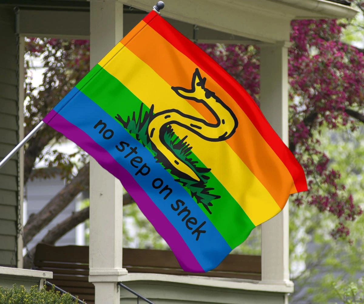 No Step On Snek Flag Gadsden Flag LGBT Pride Color Yellow Flag With Snake No Step On Snek Flag Gadsden Flag LGBT Pride Color Yellow Flag With Snake