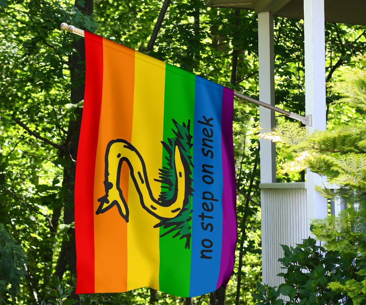 No Step On Snek Flag Gadsden Flag LGBT Pride Color Yellow Flag With Snake No Step On Snek Flag Gadsden Flag LGBT Pride Color Yellow Flag With Snake