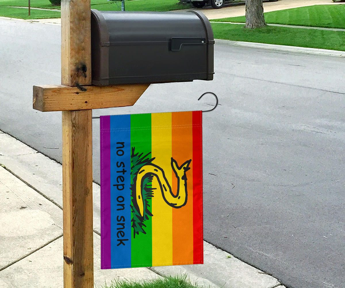 No Step On Snek Flag Gadsden Flag LGBT Pride Color Yellow Flag With Snake No Step On Snek Flag Gadsden Flag LGBT Pride Color Yellow Flag With Snake