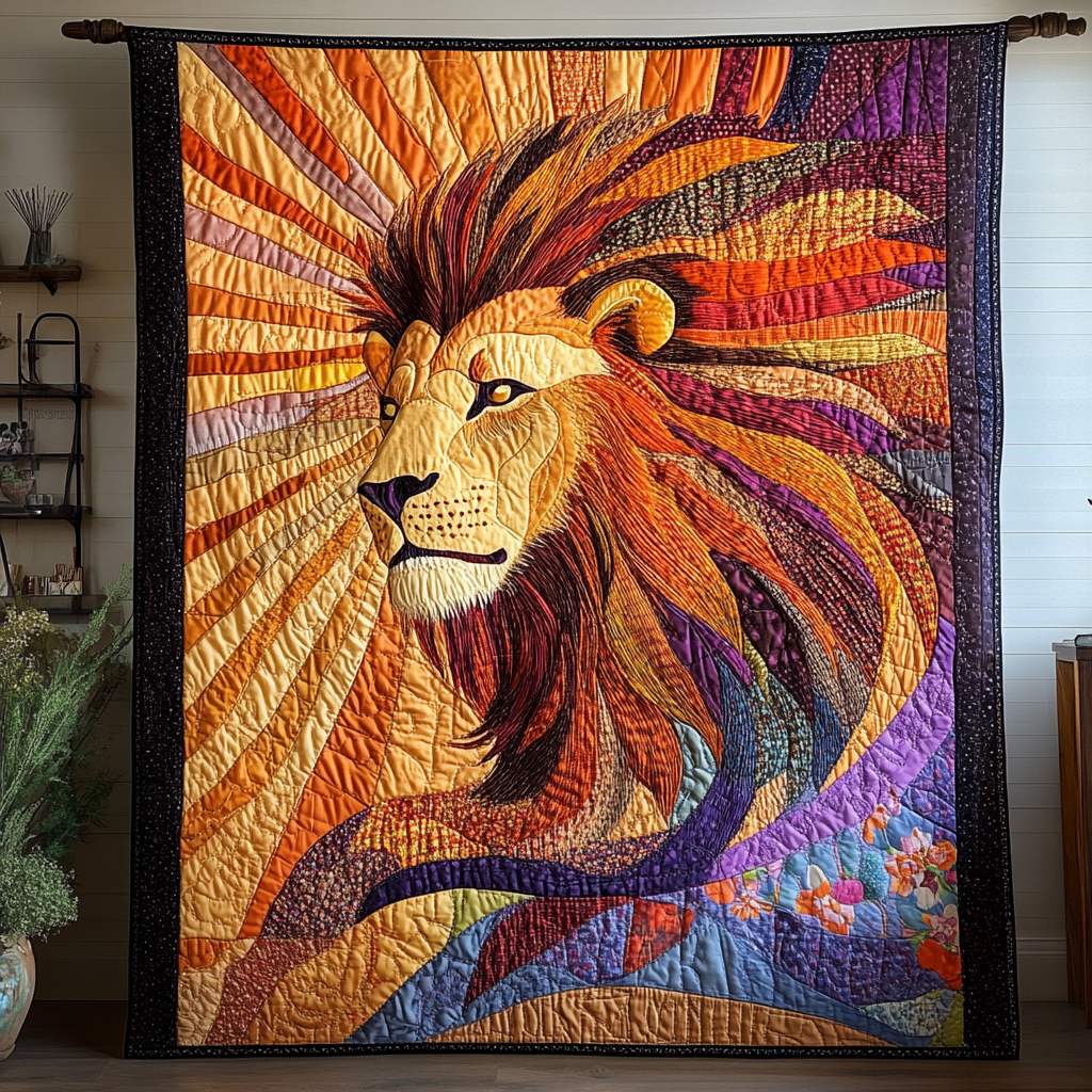 Noble Guardian Quilted Blanket Cute Colorful Blanket Unique Lion Gift Items Noble Guardian Quilted Blanket Cute Colorful Blanket Unique Lion Gift Items
