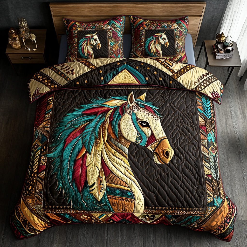 Noble Horse Quilted Bedding Set Duvet Cover Merch Gifts For Young Horse Riders Noble Horse Quilted Bedding Set Duvet Cover Merch Gifts For Young Horse Riders