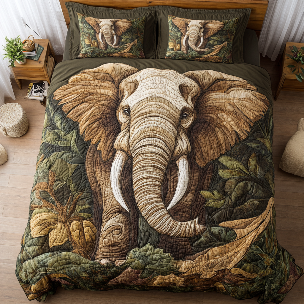 Noble Safari Quilted Bedding Set Duvet Cover Bedspread Gifts For Elephant Lovers Noble Safari Quilted Bedding Set Duvet Cover Bedspread Gifts For Elephant Lovers