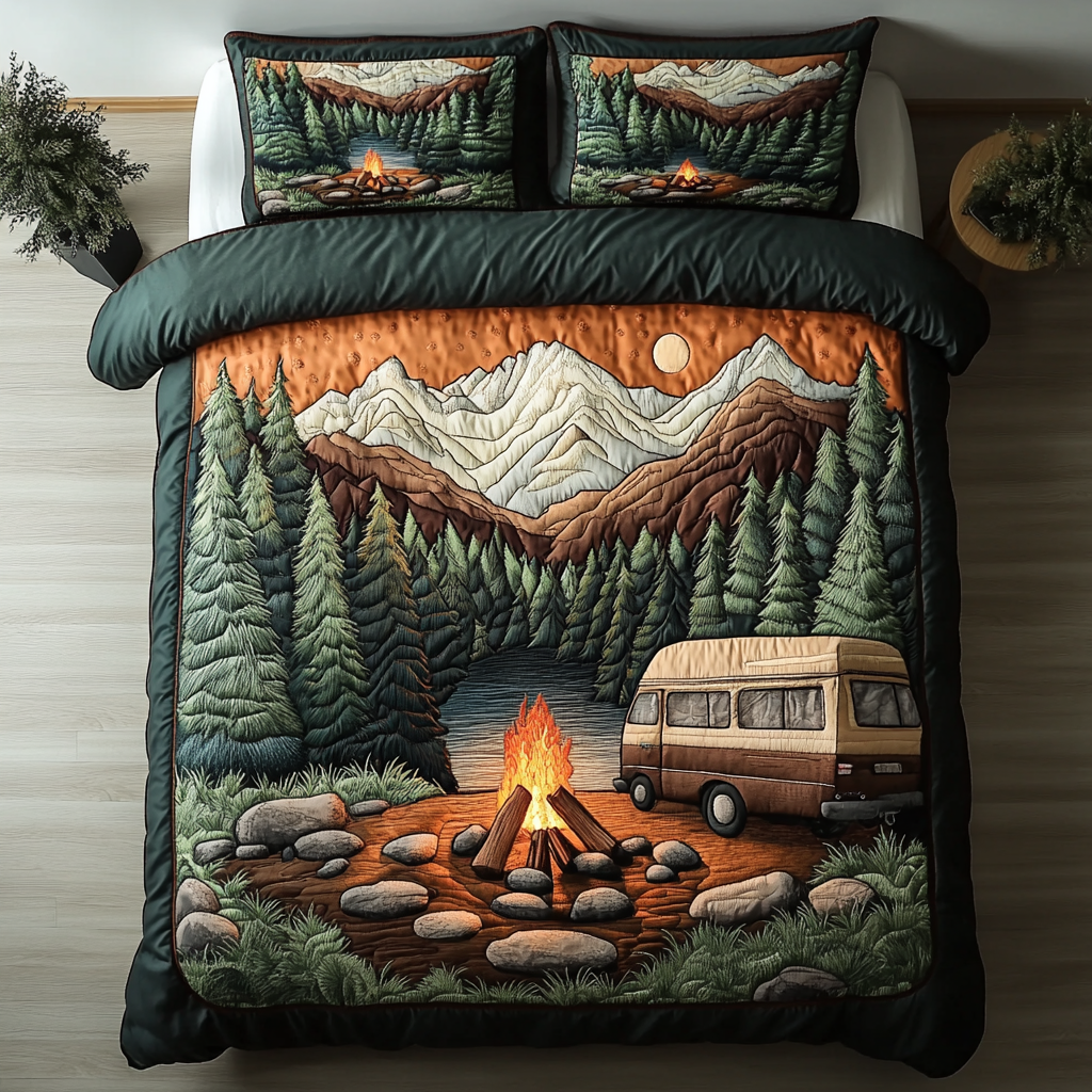 Nomad Life Quilted Bedding Set Duvet Cover Bedspread Camping Gifts For Couples