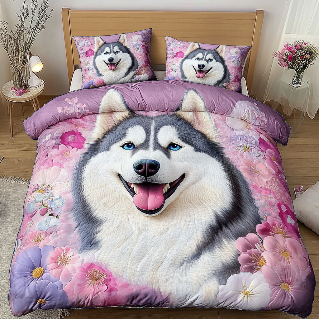 Northern Husky Quilted Bedding Set Duvet Cover Bed Sheet Set Best Gifts For Huskies