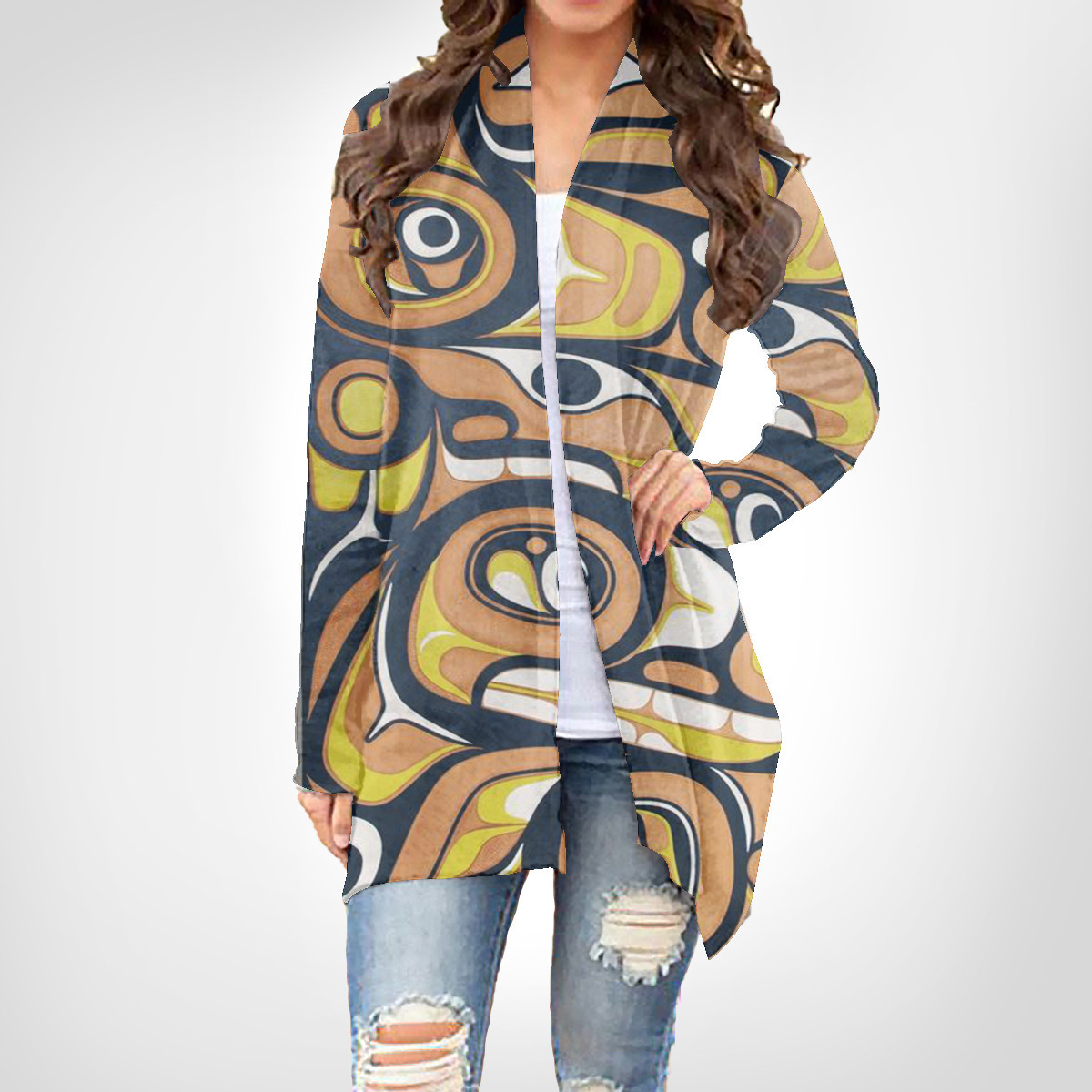 Northwest Coast Native American Style Women's Cardigan With Long Sleeve Lady Cardigan Northwest Coast Native American Style Women's Cardigan With Long Sleeve Lady Cardigan