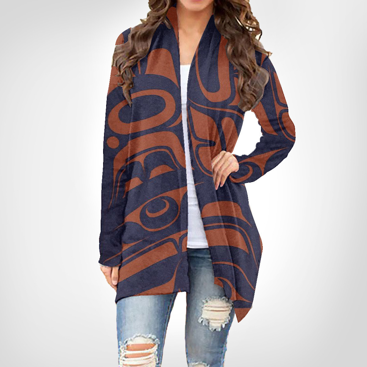Northwest Coast Women's Cardigan With Long Sleeve Native American Style Women's Cardigans Northwest Coast Women's Cardigan With Long Sleeve Native American Style Women's Cardigans