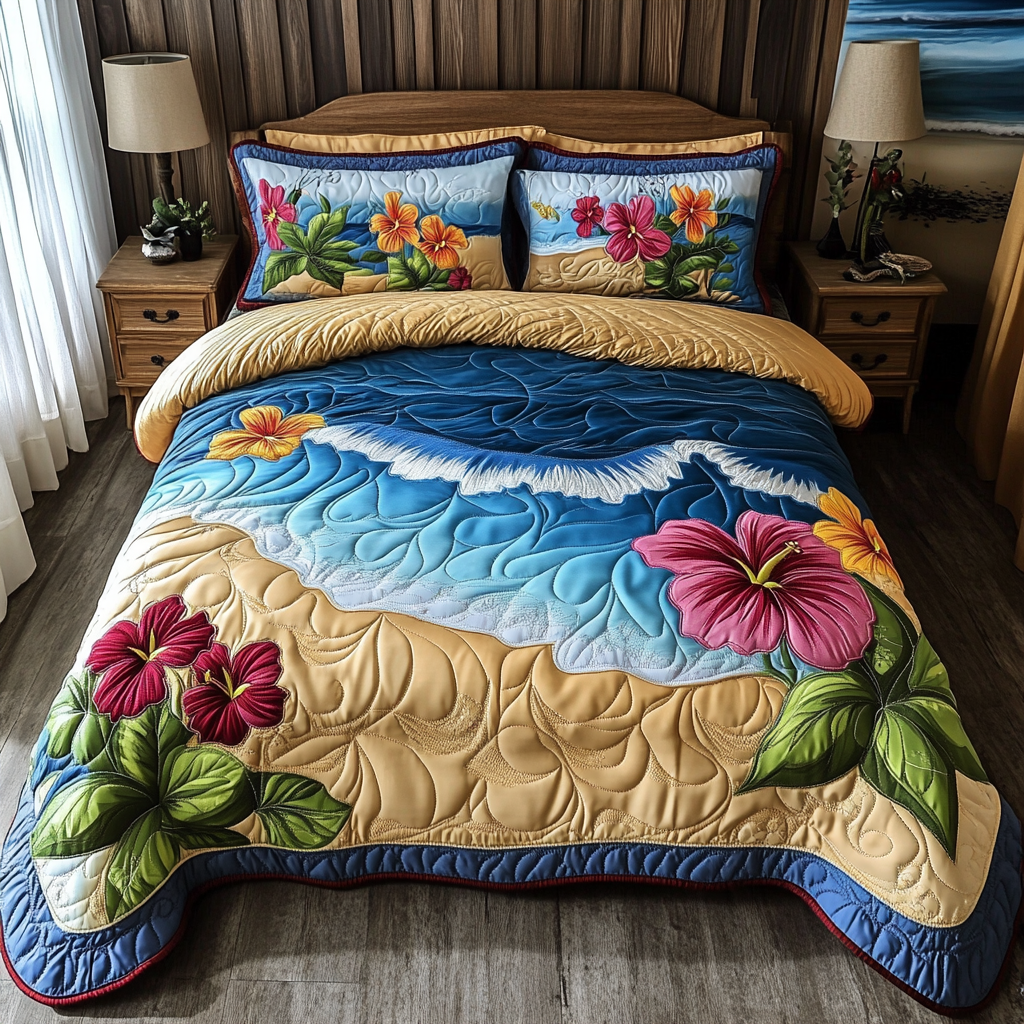 Ocean Bloom Quilted Bedding Set Duvet Cover Bed Sheet Set Beach Themed Gift Ideas Ocean Bloom Quilted Bedding Set Duvet Cover Bed Sheet Set Beach Themed Gift Ideas
