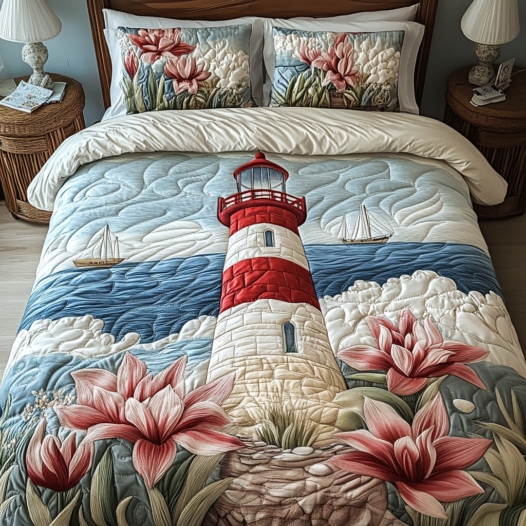 Ocean Breeze Quilted Bedding Set Duvet Cover Bedspread Lighthouse Gifts For Her Ocean Breeze Quilted Bedding Set Duvet Cover Bedspread Lighthouse Gifts For Her