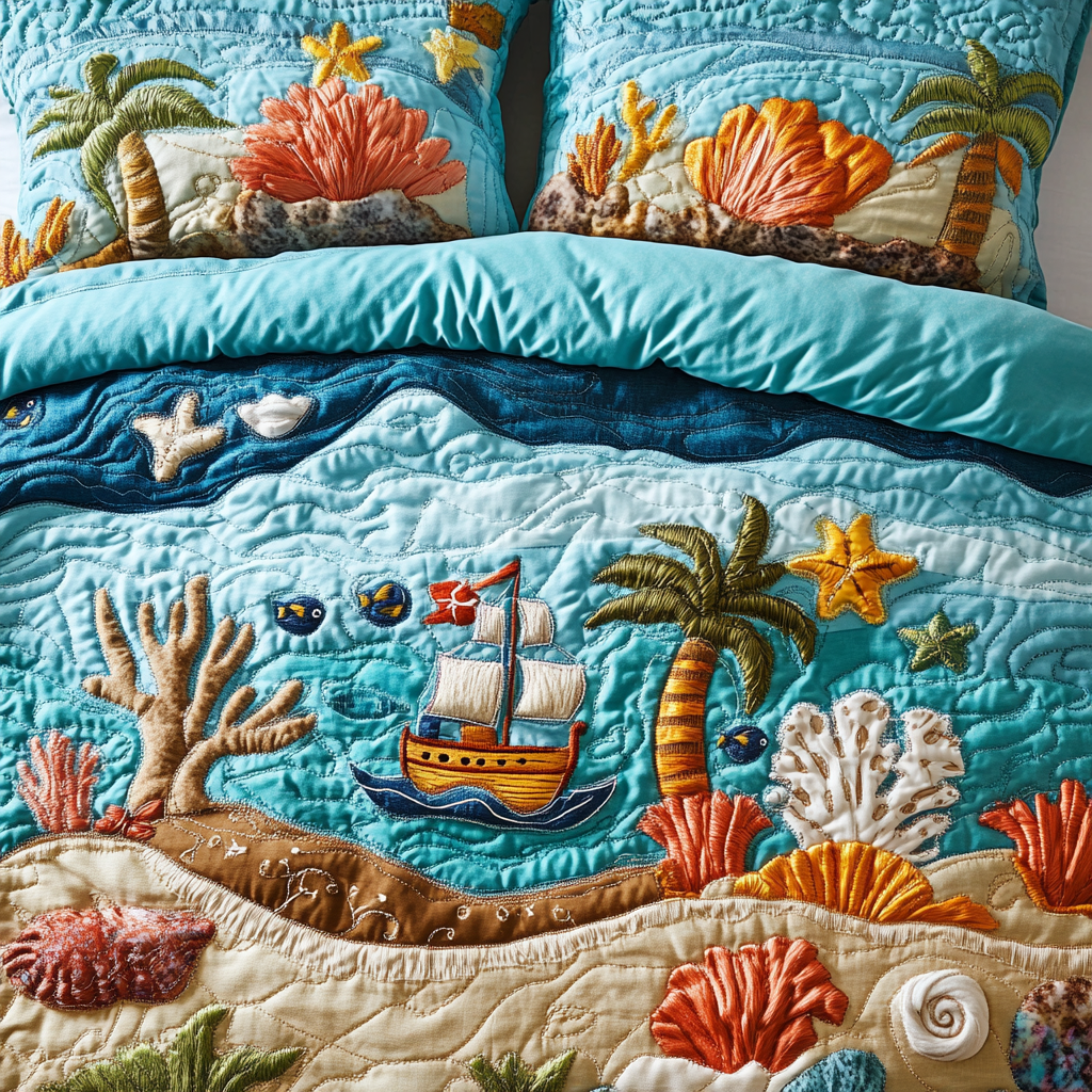 Ocean Breeze Quilted Bedding Set Duvet Cover Bedspreads Beach Gifts For Women Ocean Breeze Quilted Bedding Set Duvet Cover Bedspreads Beach Gifts For Women
