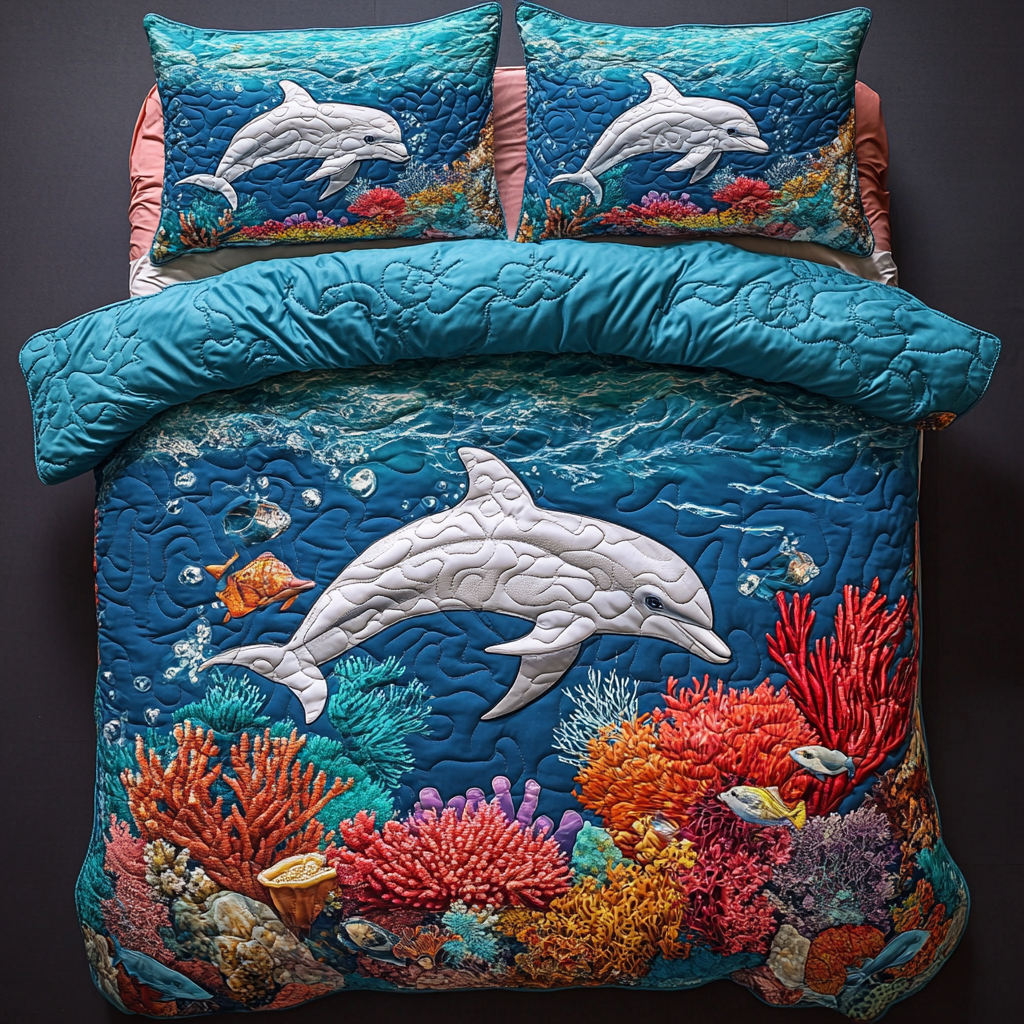 Ocean Dance Quilted Bedding Set Duvet Cover Bedspread Dolphin Christmas Gifts Ocean Dance Quilted Bedding Set Duvet Cover Bedspread Dolphin Christmas Gifts