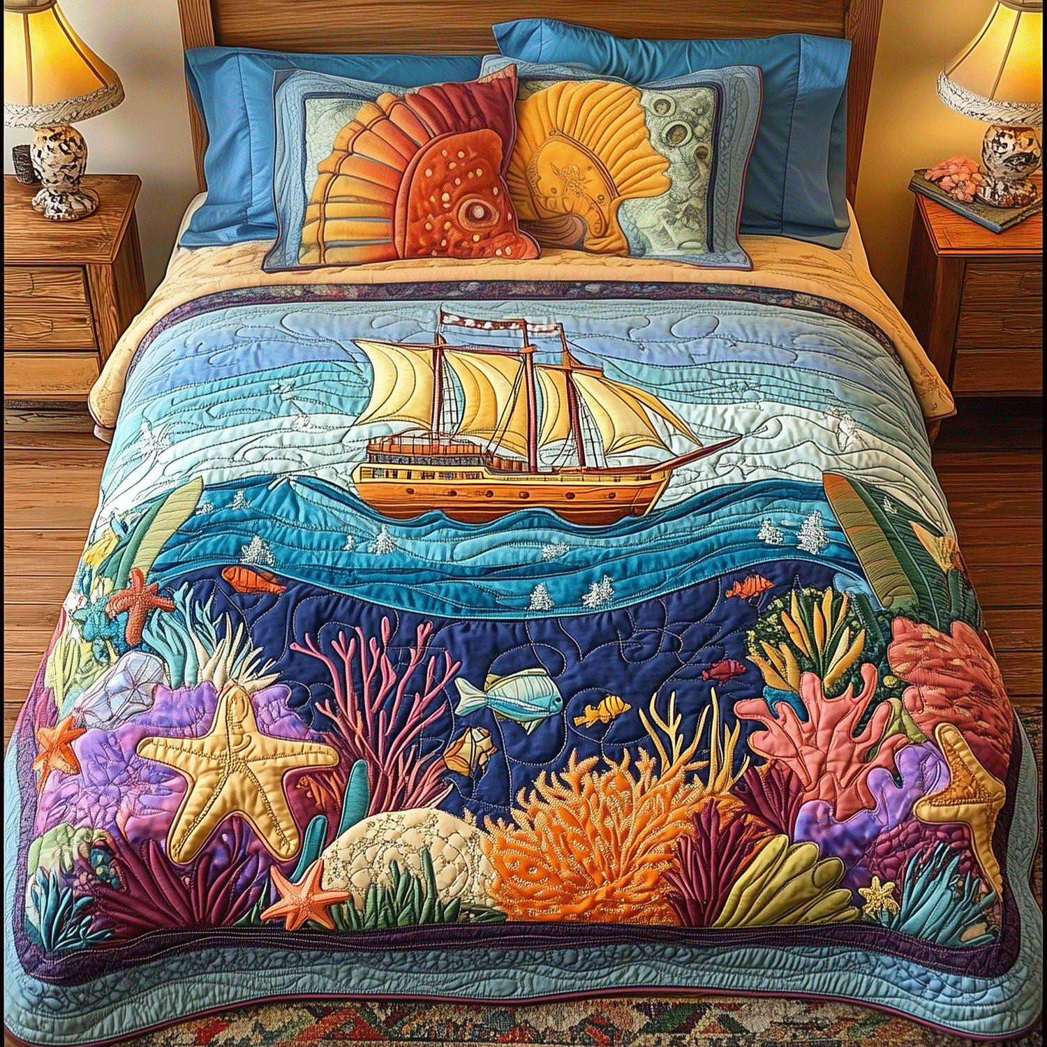 Ocean Explorer Quilted Bedding Set Duvet Cover Bedspread Gifts For Marine Life Lovers Ocean Explorer Quilted Bedding Set Duvet Cover Bedspread Gifts For Marine Life Lovers
