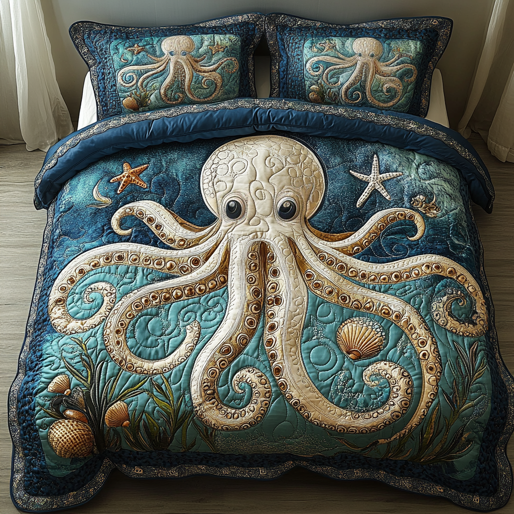 Ocean Eye Octopus Quilted Bedding Set Duvet Cover Bedspread Presents For Beach Lovers Ocean Eye Octopus Quilted Bedding Set Duvet Cover Bedspread Presents For Beach Lovers