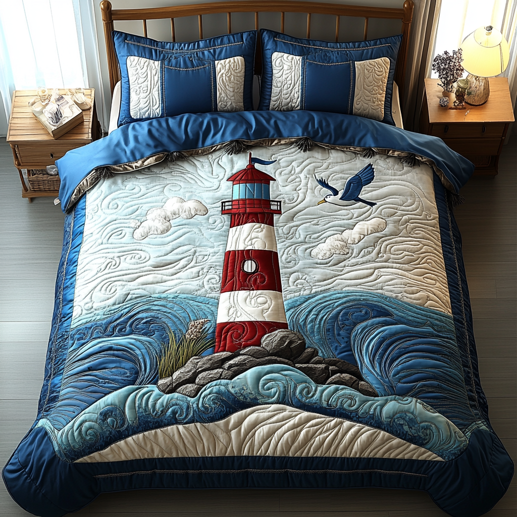 Ocean Guide Quilted Bedding Set Duvet Cover Bed Sheet Set Lighthouse Gifts For Mom