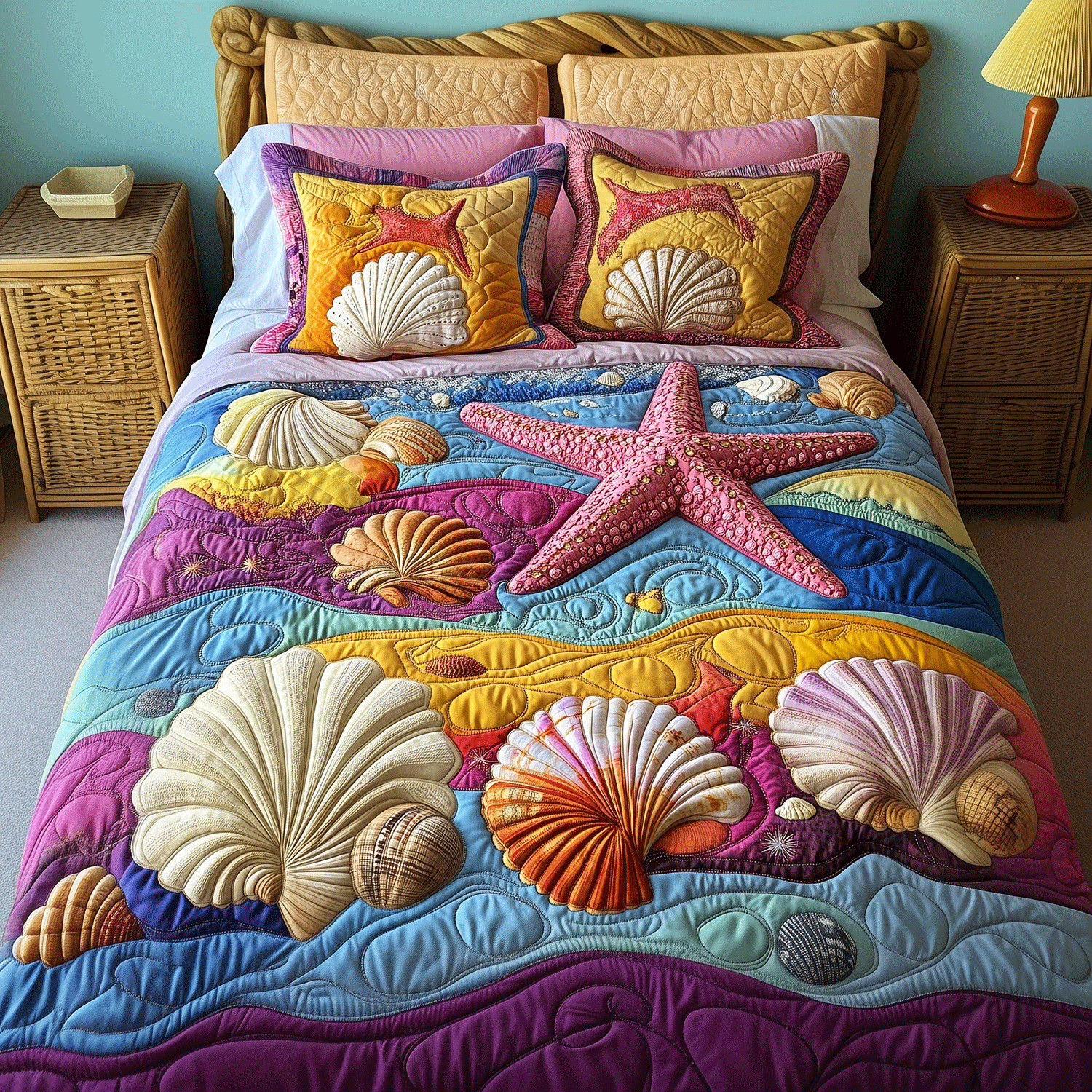 Ocean Life Quilted Bedding Set Duvet Cover Bedspread Gifts For Beach Goers Ocean Life Quilted Bedding Set Duvet Cover Bedspread Gifts For Beach Goers