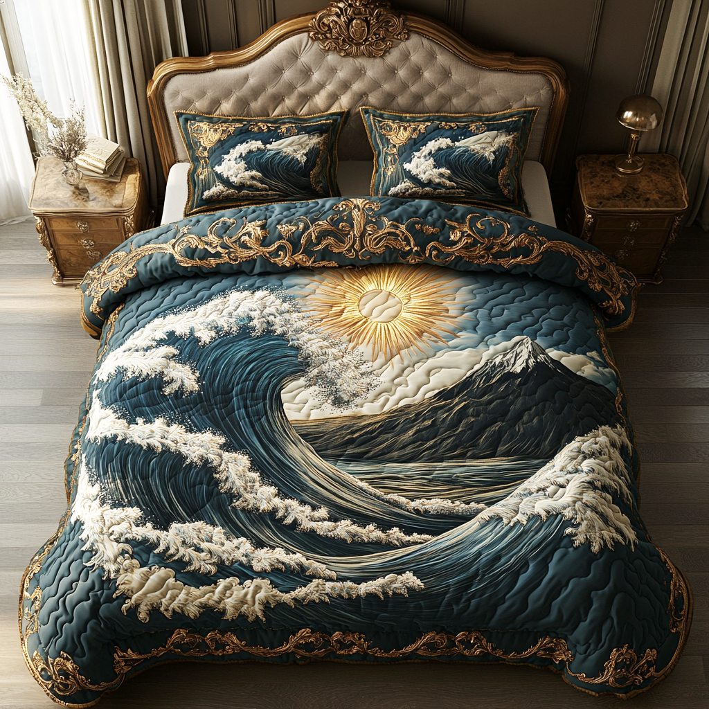 Ocean Pulse Quilted Bedding Set Duvet Cover Bed Sheet Set Beach Gifts For Friend Ocean Pulse Quilted Bedding Set Duvet Cover Bed Sheet Set Beach Gifts For Friend
