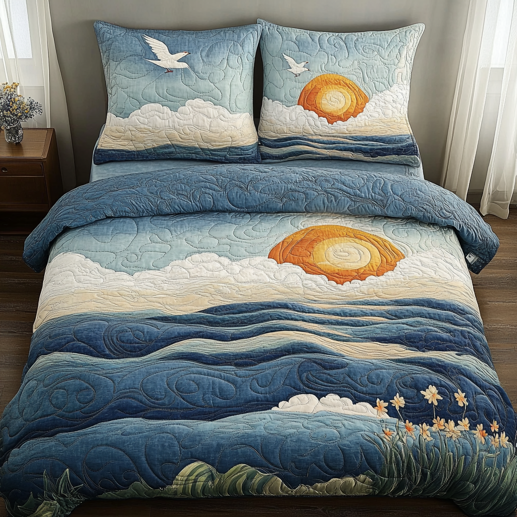 Ocean Serenity Quilted Bedding Set Duvet Cover Bed Sheet Set Gifts For Beach Goers Ocean Serenity Quilted Bedding Set Duvet Cover Bed Sheet Set Gifts For Beach Goers