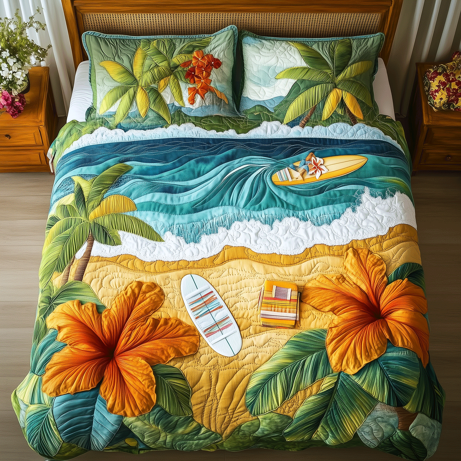 Ocean Serenity Quilted Bedding Set Duvet Cover Bedspread Beach Themed Gifts For Her Ocean Serenity Quilted Bedding Set Duvet Cover Bedspread Beach Themed Gifts For Her