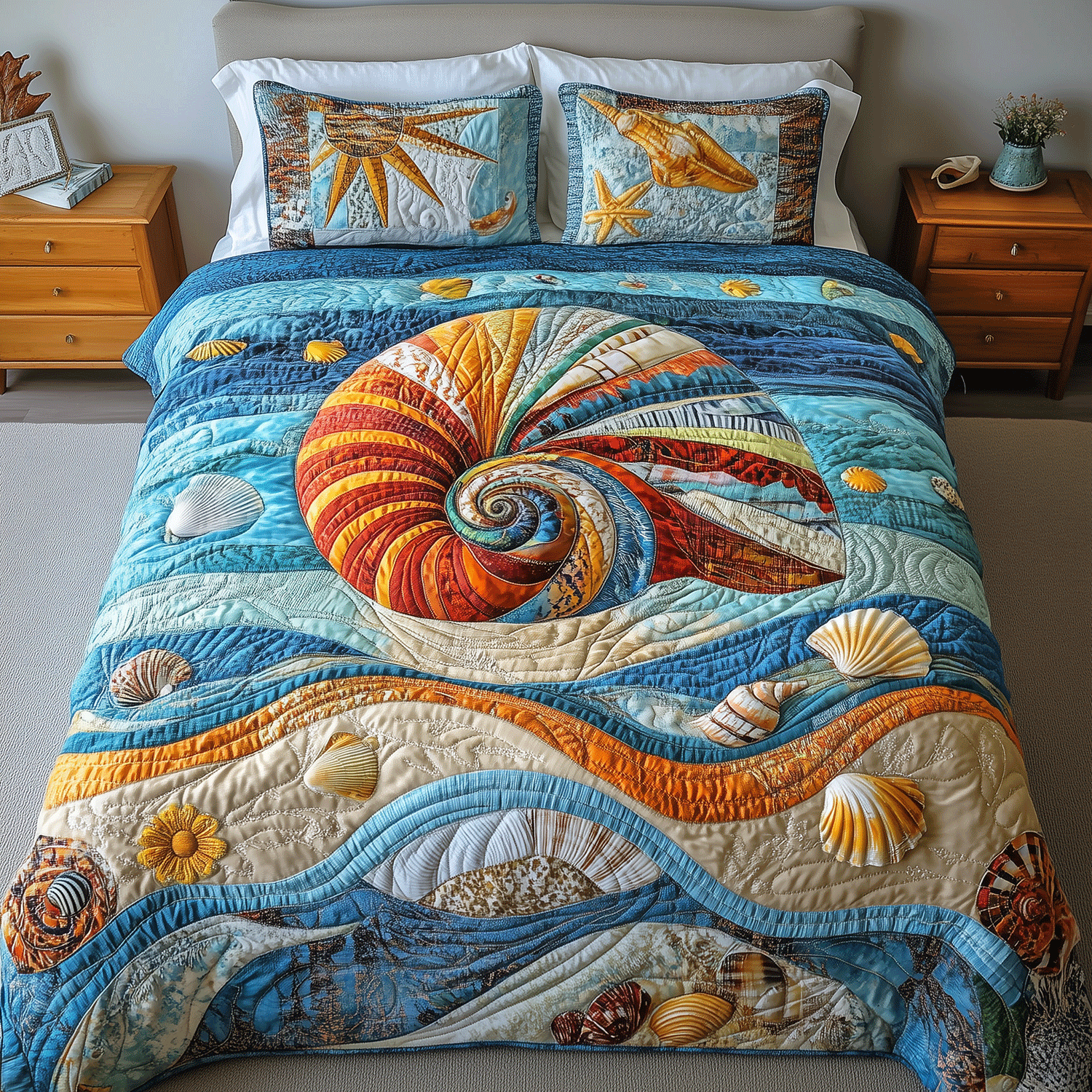 Ocean Shell Radiance Quilted Bedding Set Duvet Cover Bedspread Cool Beach Gifts Ocean Shell Radiance Quilted Bedding Set Duvet Cover Bedspread Cool Beach Gifts