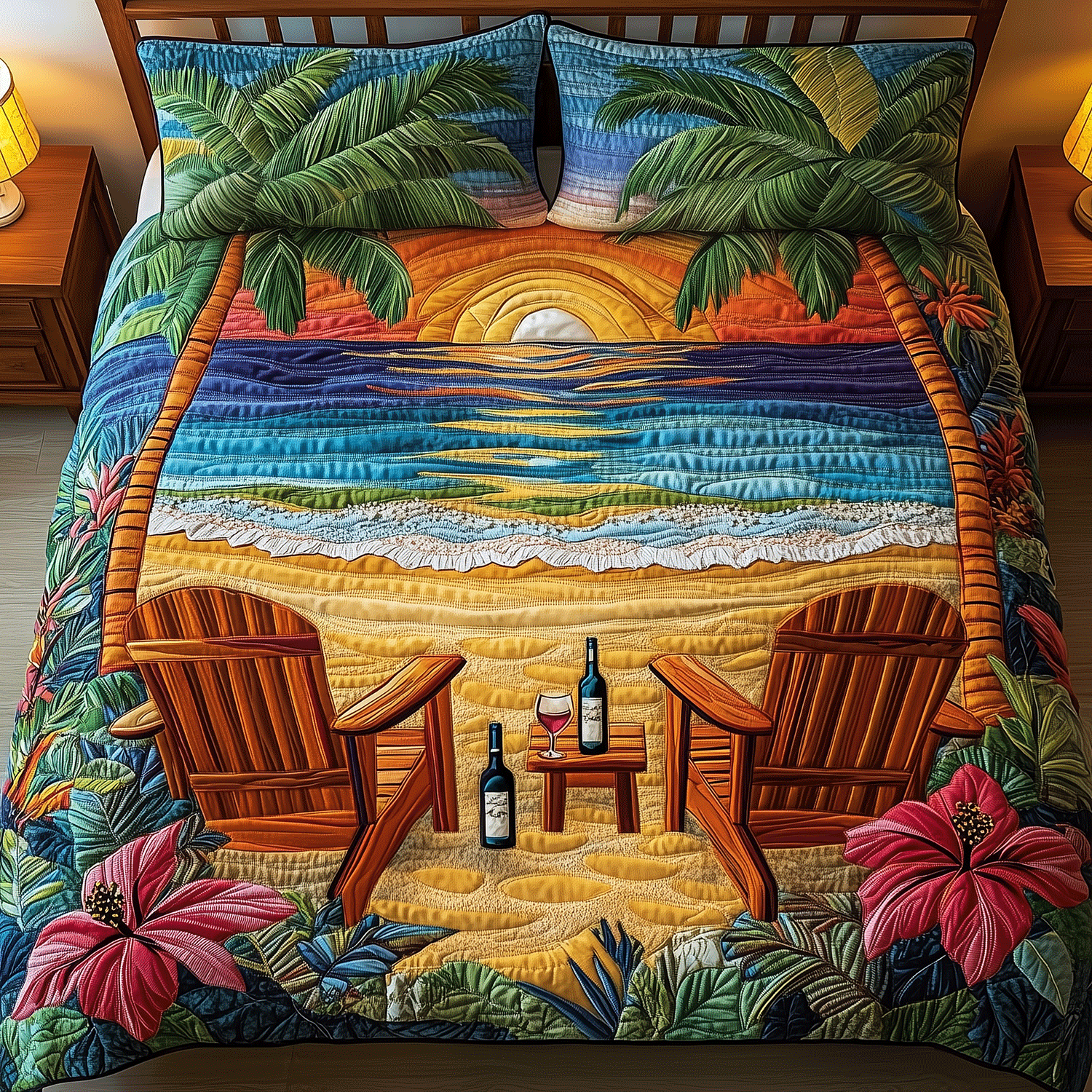 Ocean Sunset Quilted Bedding Set Duvet Cover Bedspread Best Gifts For Beach Lovers Ocean Sunset Quilted Bedding Set Duvet Cover Bedspread Best Gifts For Beach Lovers