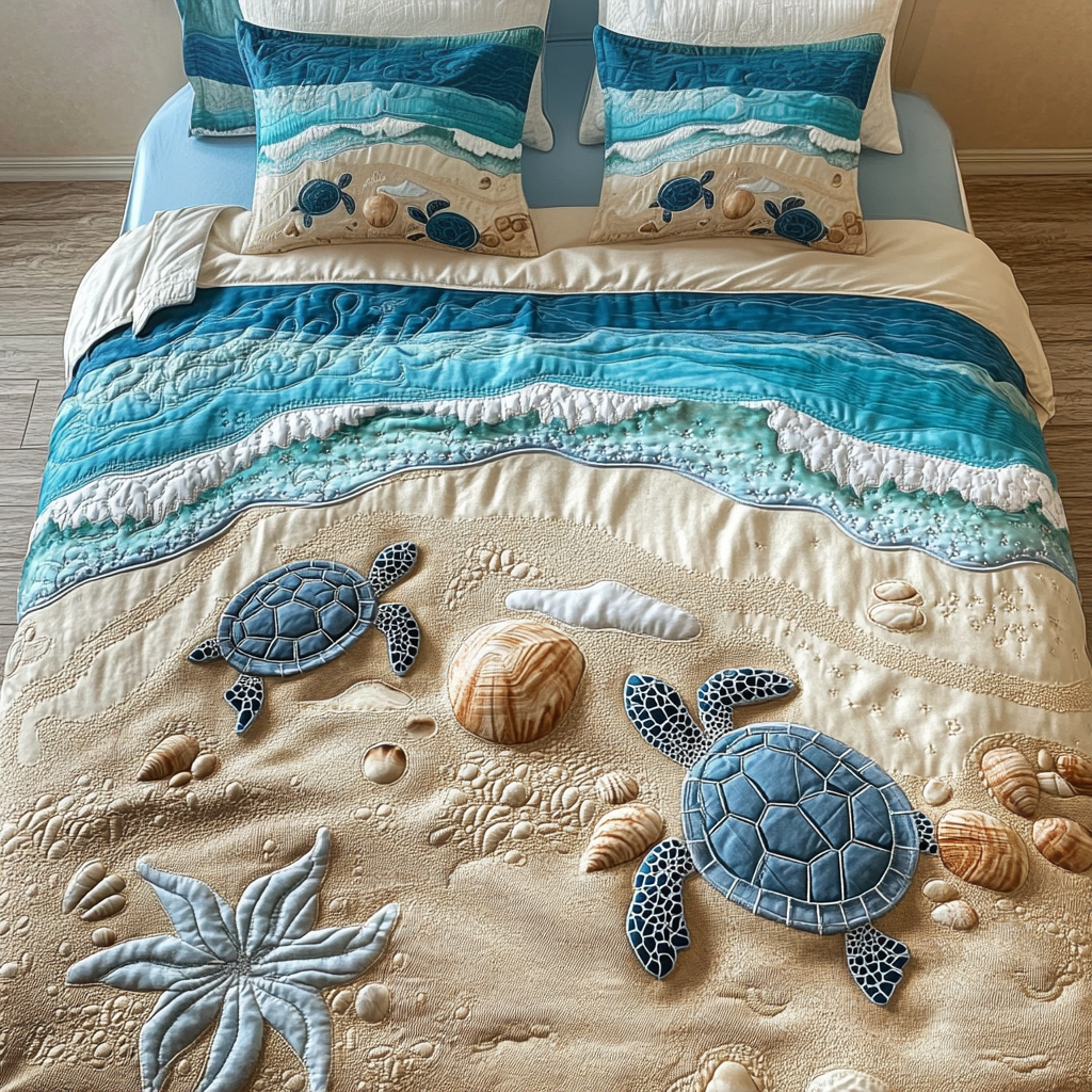 Ocean Traveler Quilted Bedding Set Duvet Cover Bed Sheet Set Cute Turtle Themed Gifts